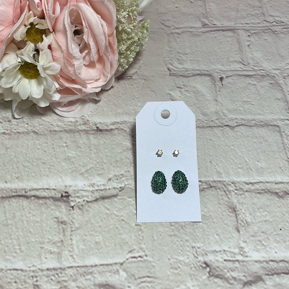 NWT Altar’d State Green & Silver Stud Earrings Set of 2